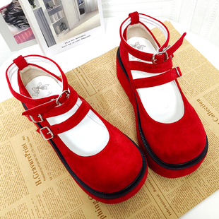 2025新品Lolita鞋 双带大圆头娃娃鞋 厚底松糕单鞋9633