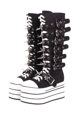 2025新品Lolita 休闲圆头长筒帆布女鞋 厚底松糕M460