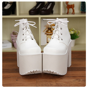 原创定制款lolita鞋子短靴PUNK厚底松糕靴系带短靴 9635