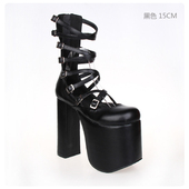 新款 手工原创制作LOLITA凉靴暗黑系punk朋克多带粗跟凉靴7015