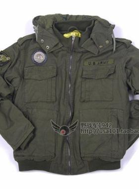 冬季款101空降师双领飞行夹克 加厚棉绿色黑色保暖棉衣外套帽可拆