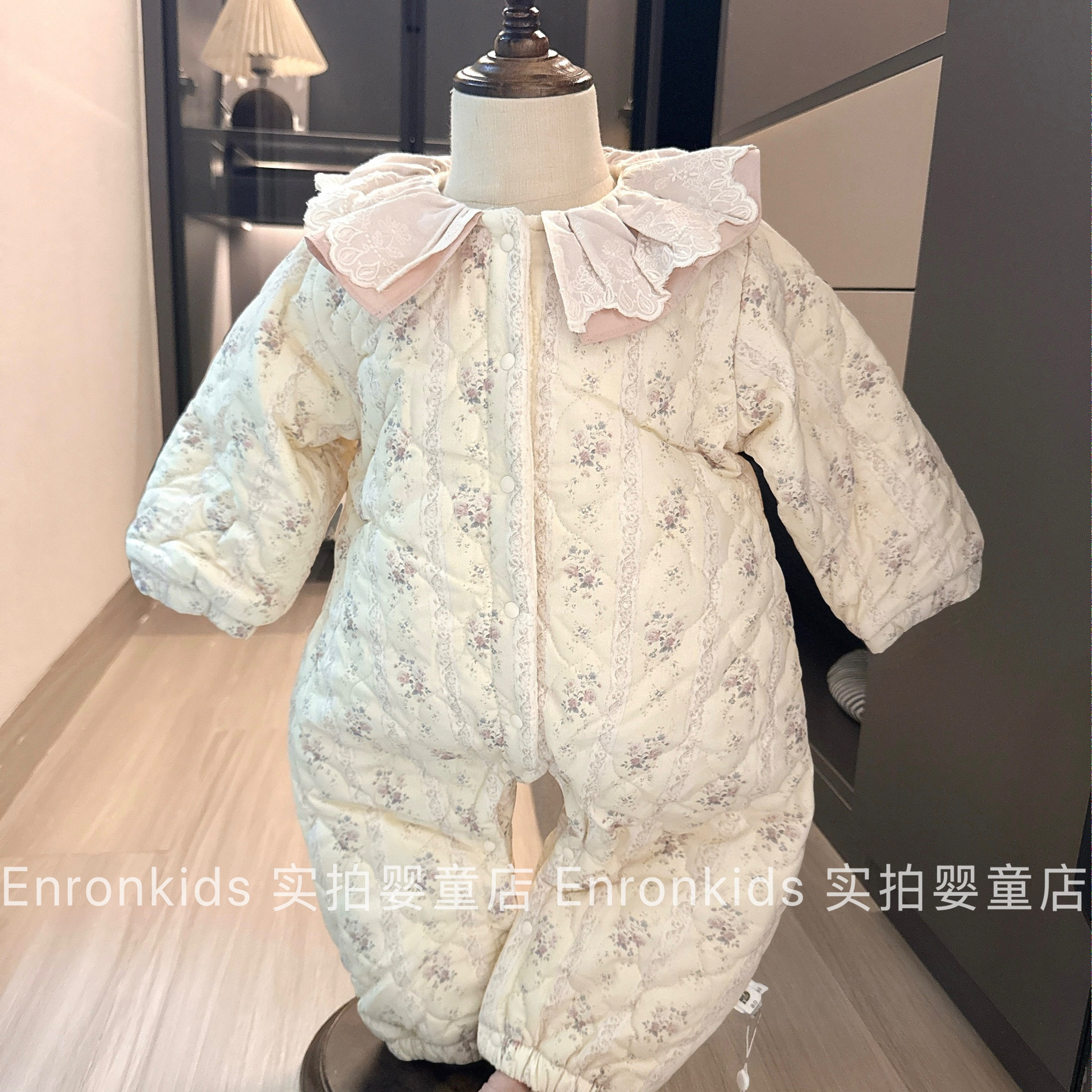 韩系冬季女宝宝加绒夹棉碎花爬服