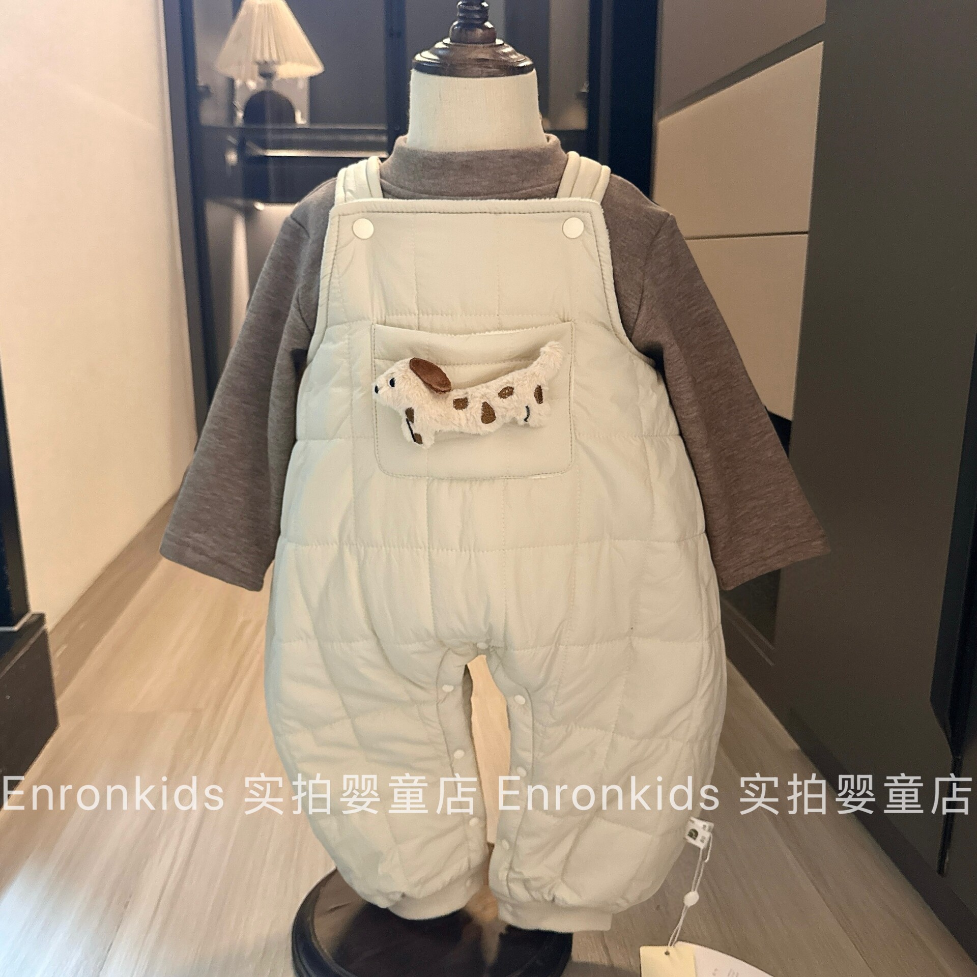 新生儿秋冬季连体背带裤加绒套装