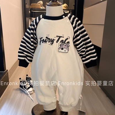 新生儿冬季加绒卡通保暖连体衣