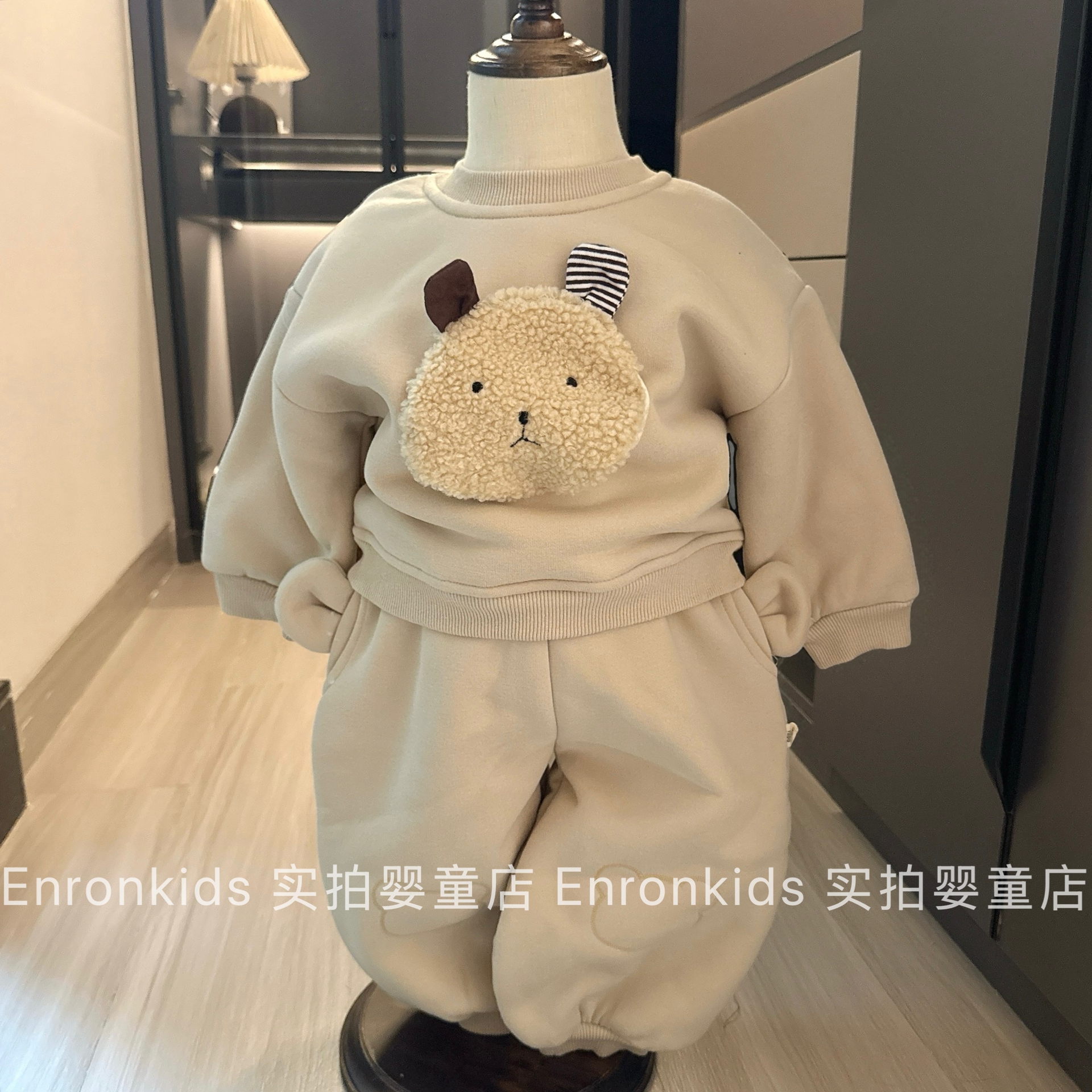 小童衣服冬季加绒两件套时尚休闲宝宝冬装韩版男童加厚卫衣裤套装