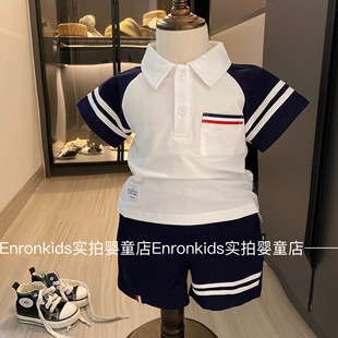 韩版男童夏季衣服绅士学院风短袖短裤套装宝宝夏天时尚外出服潮流