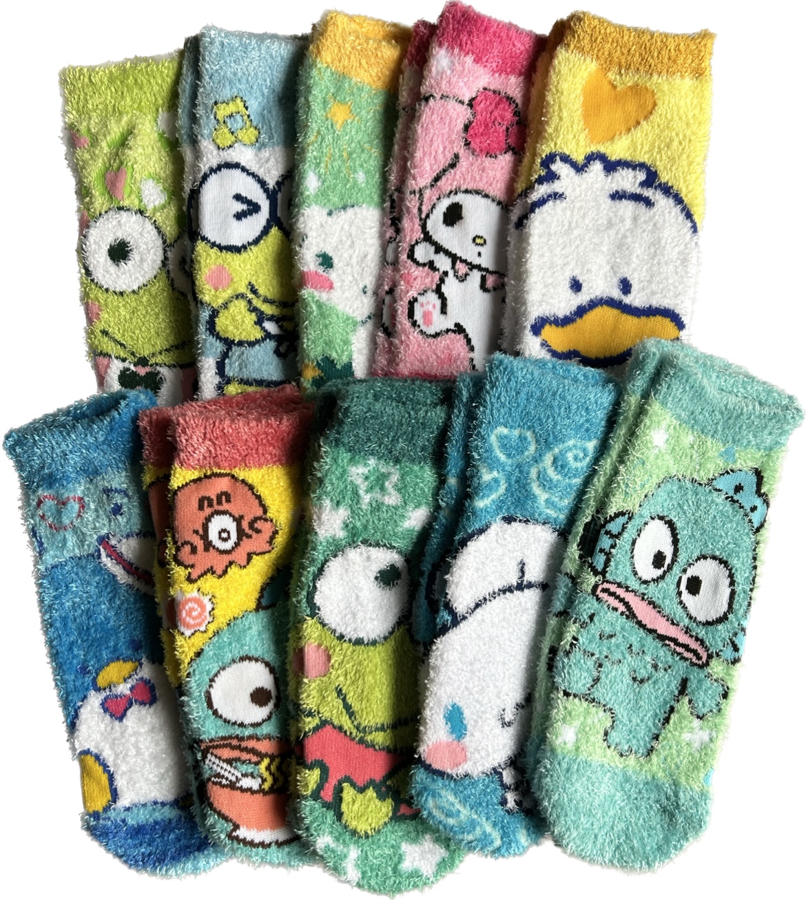 38包邮美乐蒂鱼怪贝克鸭玉桂狗大眼蛙山姆企鹅等羽毛绒短袜