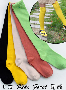 外贸日单Kids Foret大童成人过膝棉质长筒袜纯色舞蹈袜