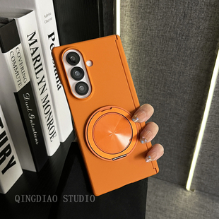 Galaxy Z W25 折叠屏翻盖防摔套 轻调 23手机壳新款 ins简约橙色中轴岩沙360度支架适用于三星zfold7