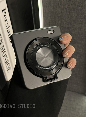 轻调 创意ins极简风黑色烤漆圆型支架适用于荣耀MagicVFlip2手机壳新款Magic折叠屏V FLIP防摔肤感翻盖保护套