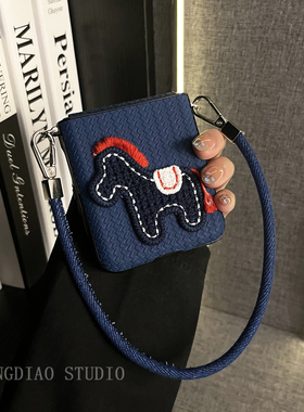 轻调 高级深蓝草席纹针织马牛仔手提绳适用于摩托罗拉razr60ultra/Moto Razr50手机壳新款折叠屏翻盖防摔外壳