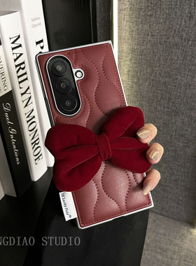 轻调 ins超火暗红色电镀边波浪气垫丝绒蝴蝶结适用于三星Galaxy Z Fold7手机壳新款折叠屏翻盖防摔韩系保护套