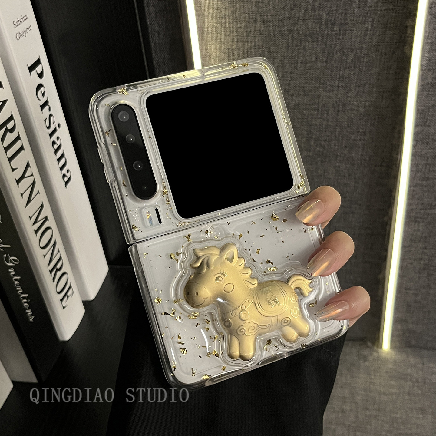 轻调 ins韩式动物透明壳滴胶金箔马适用于华为Pura X手机壳全包新款purax典藏版折叠屏p50宝盒翻盖防摔保护套