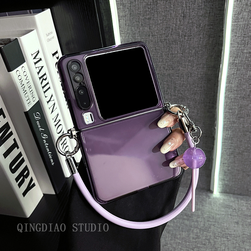 轻调 酷炫透紫硅胶手提棒棒糖挂件适用于华为Pura X手机壳全包新款purax典藏版折叠屏p50宝盒翻盖防摔保护套
