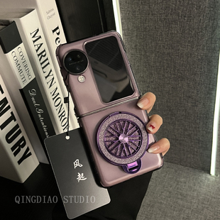 ins风日韩透明闪粉陀螺支架适用oppofindn3flip手机壳全包新款oppo折叠屏高级感网红N2+Flip翻盖防摔保护套女