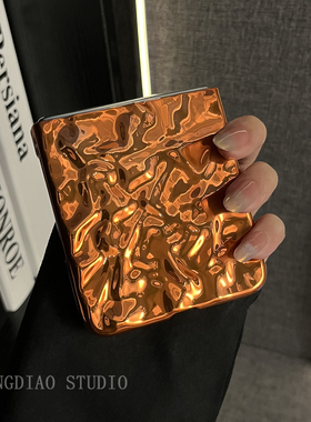 轻调 超酷ins商务风橙色褶皱电镀适用于华为novaflip手机壳全包新款HUAWEI折叠屏NovaFlip翻盖防摔个性保护套