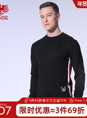 威鹏羊毛衫男士圆领秋冬新款莱赛尔柔软保暖休闲针织毛衣E43002