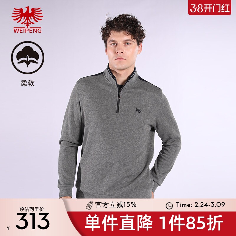 威鹏长袖polo衫男秋季新款高级感灰色独特时尚休闲立领T恤D43112