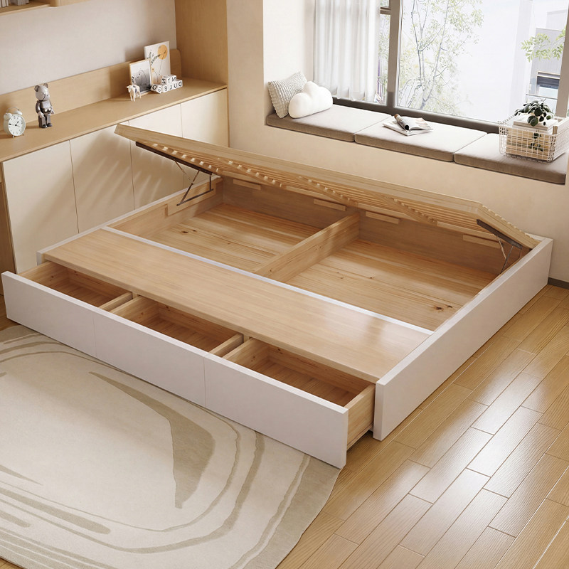 可定制全实木家用榻榻米无床头床架落地储物排骨架小户型抽屉床