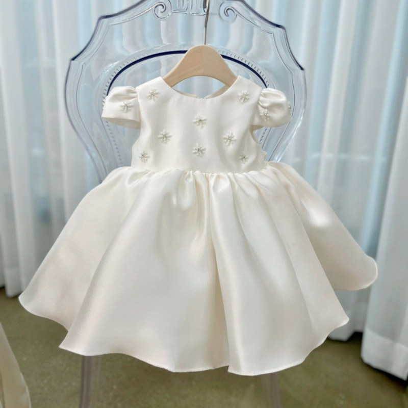 女宝宝周岁宴礼服白色儿童生日主持人钢琴演奏女童高端公主裙春夏