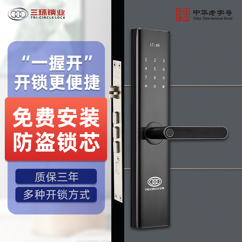 新款三环牌指纹密码家用防盗门锁