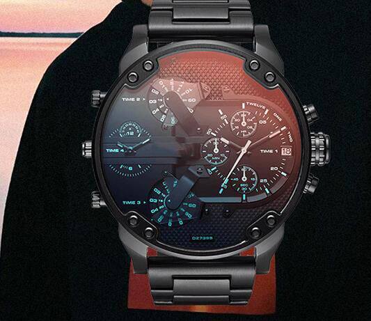 dz7395商务个性时尚四时区霸气金色超大表盘石英腕表 潮男手表