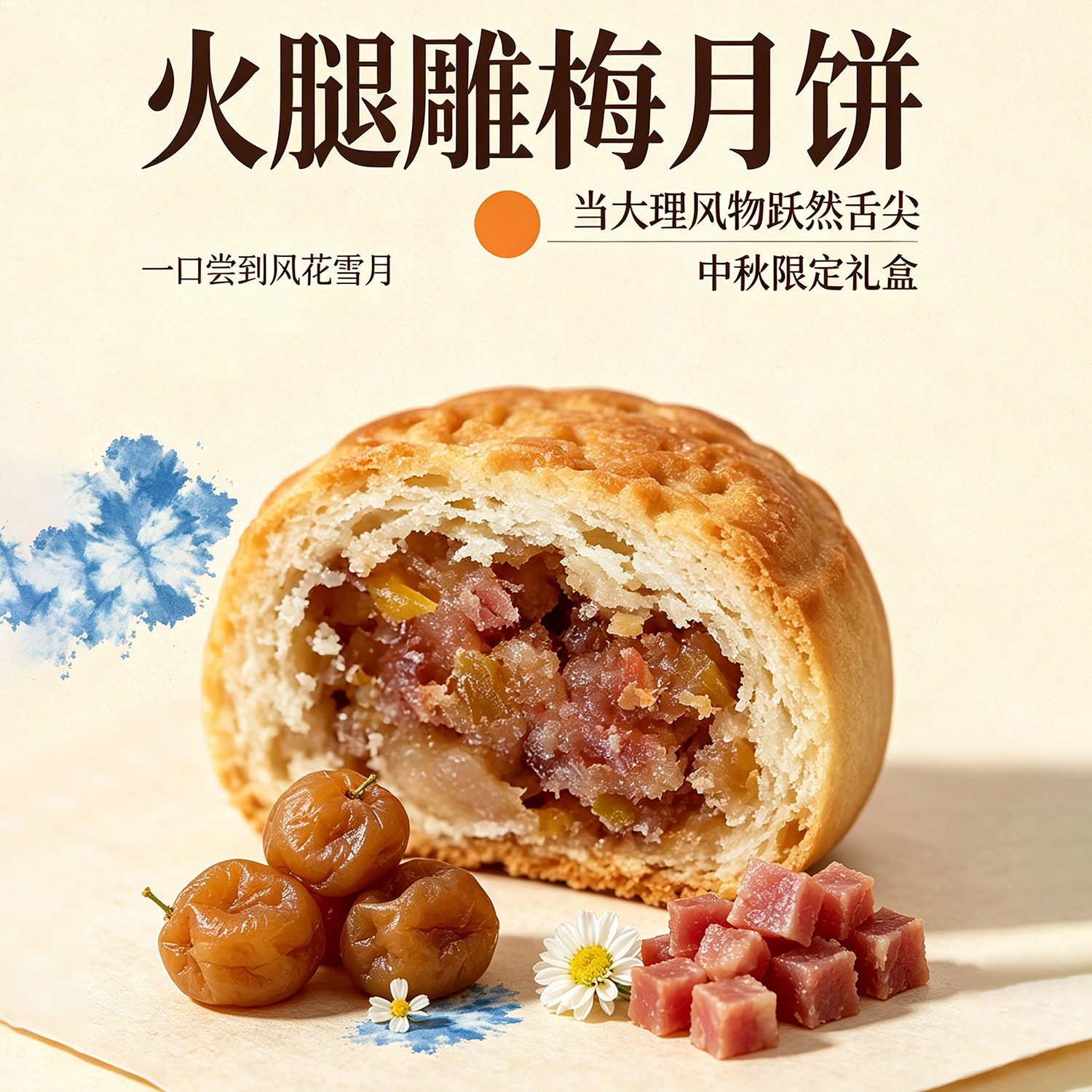 云南大理剑川火腿雕梅月饼云南特产中秋节限定礼盒装鲜香糕点