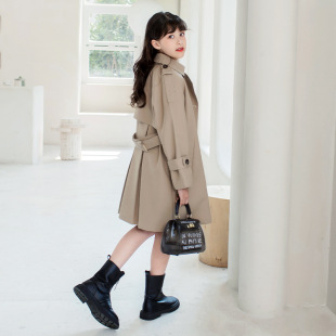 女童风衣英伦风外套2025春秋季新款洋气儿童中长款秋装中大童上衣