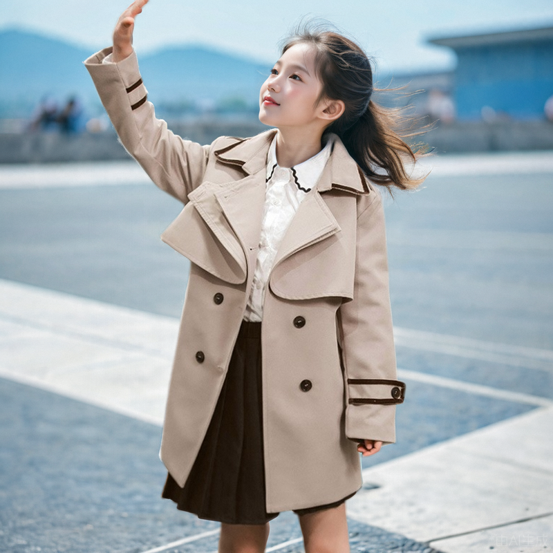 女童风衣外套2025新款秋装中大儿童小女孩中长款英伦风春秋上衣潮