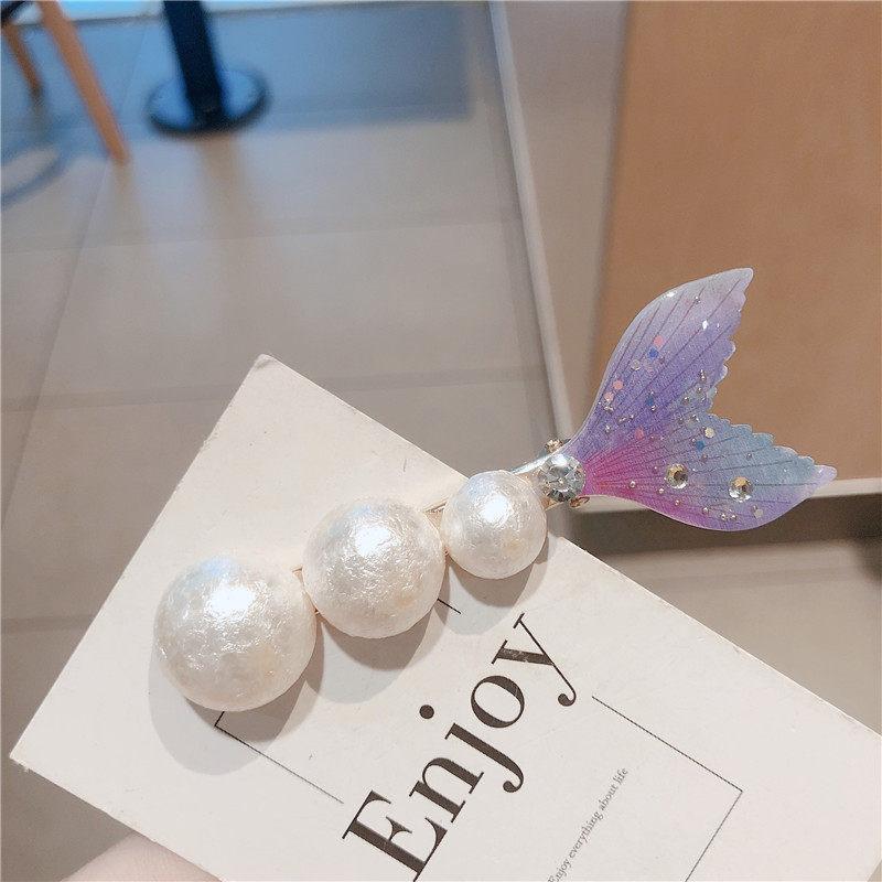 韩版头饰品发饰边夹春夏款磨砂珍珠鱼尾压夹一字夹学生甜美女式