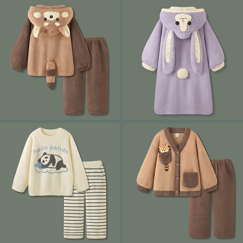 睡衣女款冬季加厚保暖家居服套装