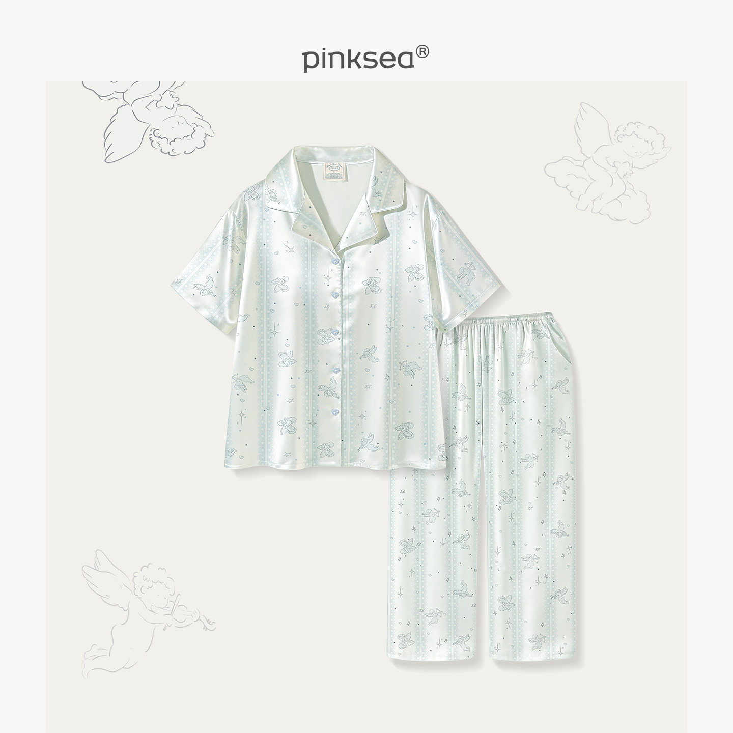 冰丝睡衣女款夏季短袖长裤家居服图片