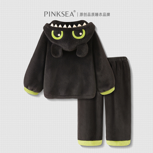 睡衣男款冬季珊瑚绒加厚加绒大码保暖套装秋冬新款黑色男士家居服