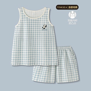 2025新款 背心短裤 全棉睡衣女款 夏凉感纯棉无袖 吊带家居服 套装 夏季