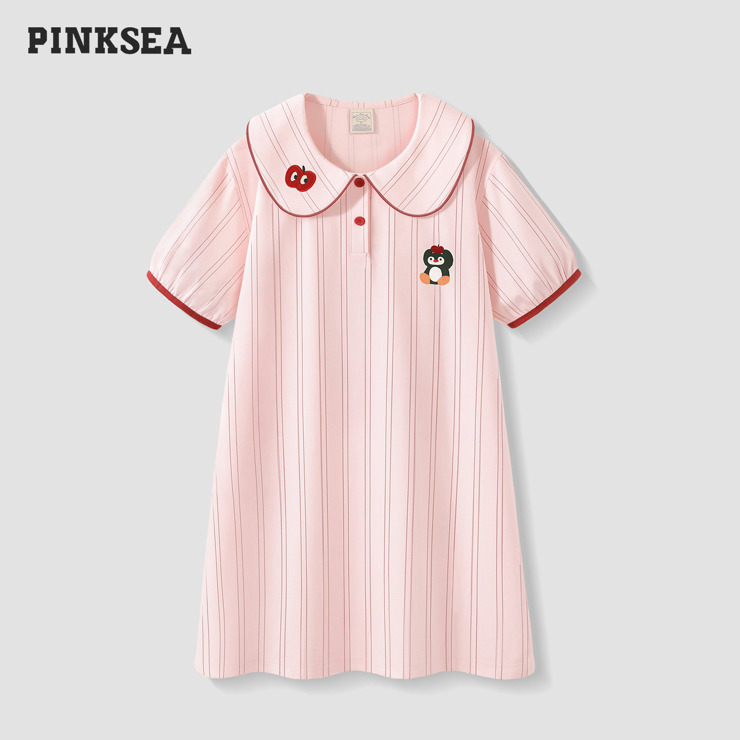 Pinksea睡裙女款A类母婴级凉感纯棉夏季短袖家居服甜美娃娃领睡衣