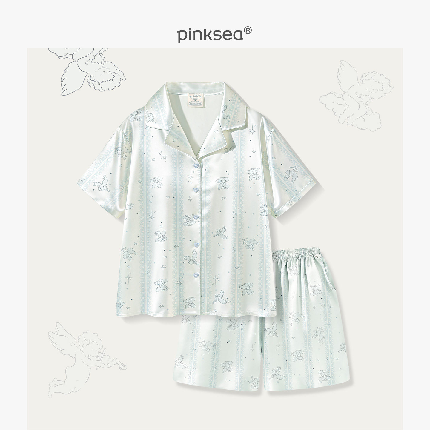 Pinksea睡衣女款2026新款A类凉感防静电冰丝短袖家居服夏季套装女