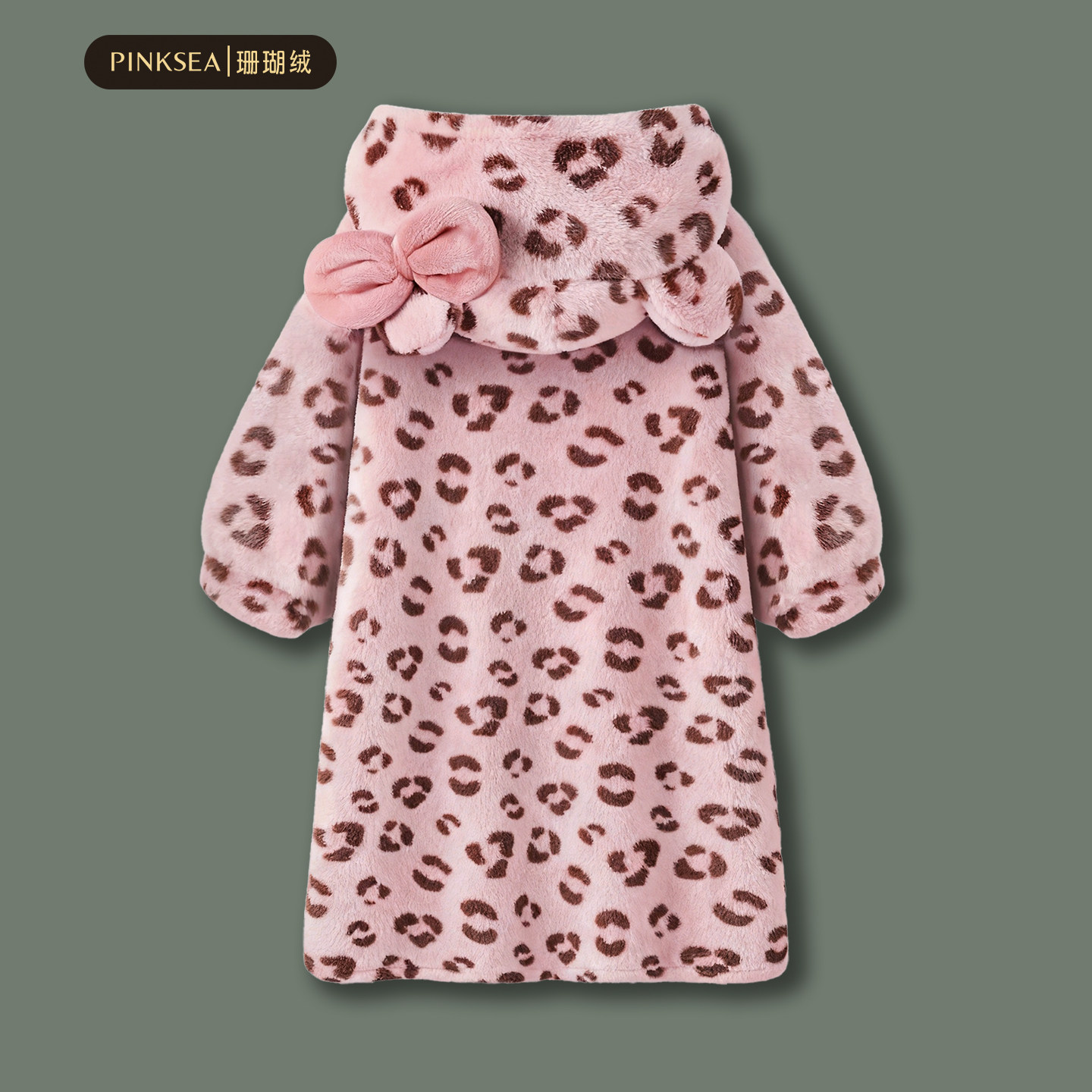 Pinksea珊瑚绒睡袍女冬加厚保暖超柔软粉色豹纹中长款浴袍家居服,女士内衣/男士内衣/家居服,睡袍/浴袍,淘宝优惠券,粉丝福利购,淘宝优惠卷