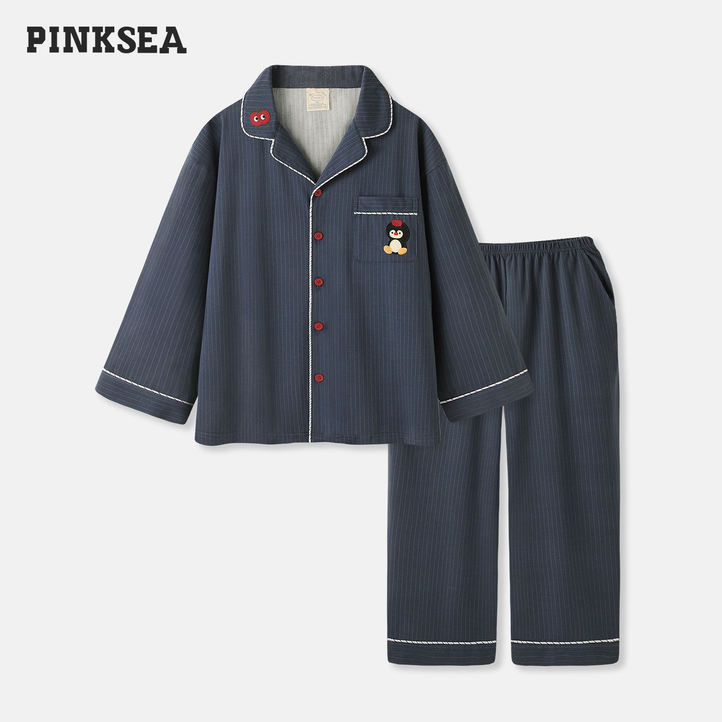 Pinksea睡衣男款超柔软纯棉长袖套装男女同款春秋宽松情侣家居服