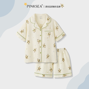 家居服套装 Pinksea纯棉夏季 可爱女士棉纱短袖 睡衣女款 夏 2025新款