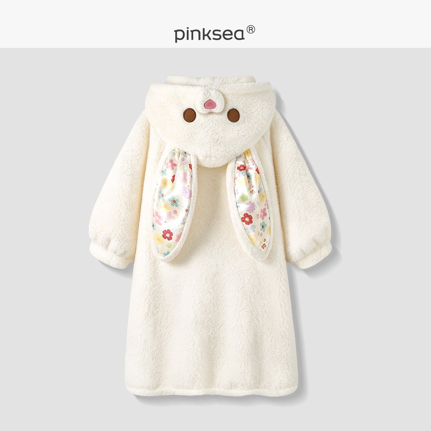 【奶泡兔兔】pinksea睡袍女冬季珊瑚绒中长款加厚睡衣秋冬家居服
