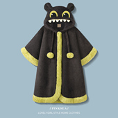 连帽斗篷长袖 睡袍秋冬女款 珊瑚绒加厚中长款 睡衣可爱可外穿家居服