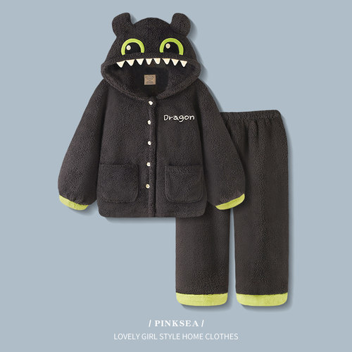 情侣睡衣秋冬季加厚珊瑚绒家居服