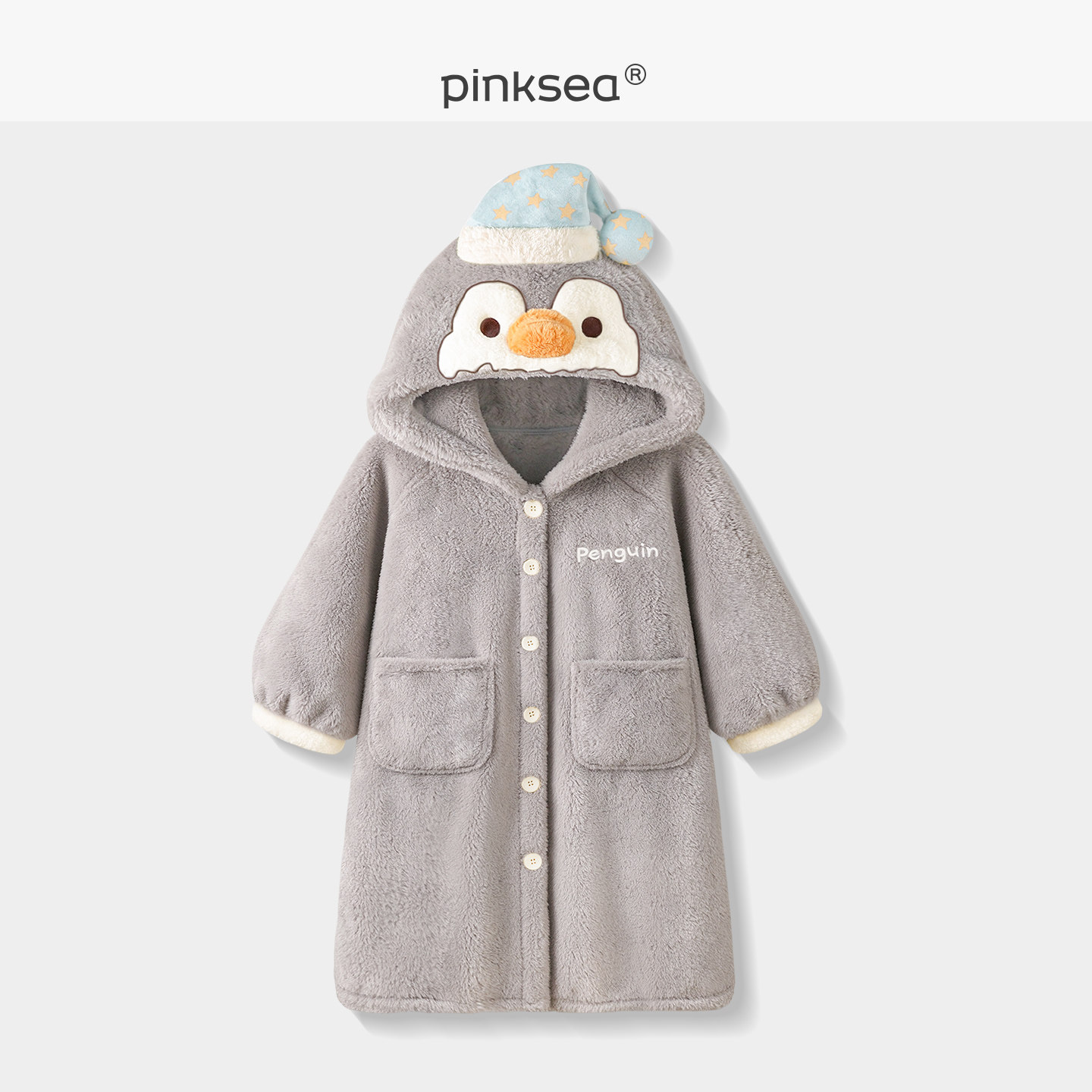 【好梦企鹅】pinksea睡袍女款冬季珊瑚绒情侣家居服中长浴袍睡衣