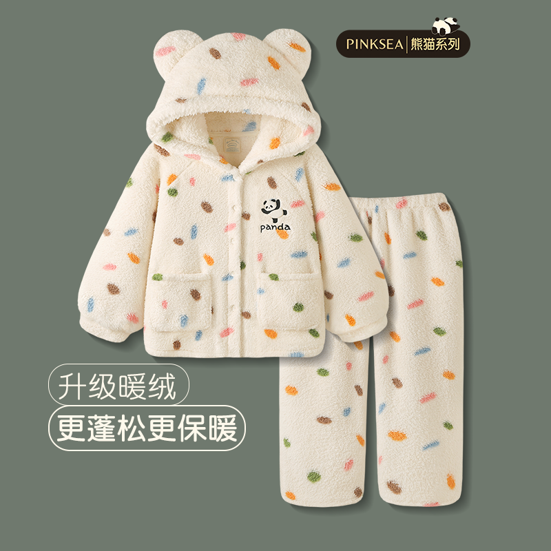 睡衣女款秋冬季加厚保暖珊瑚绒甜美家居服新款熊猫冬季可外穿套装