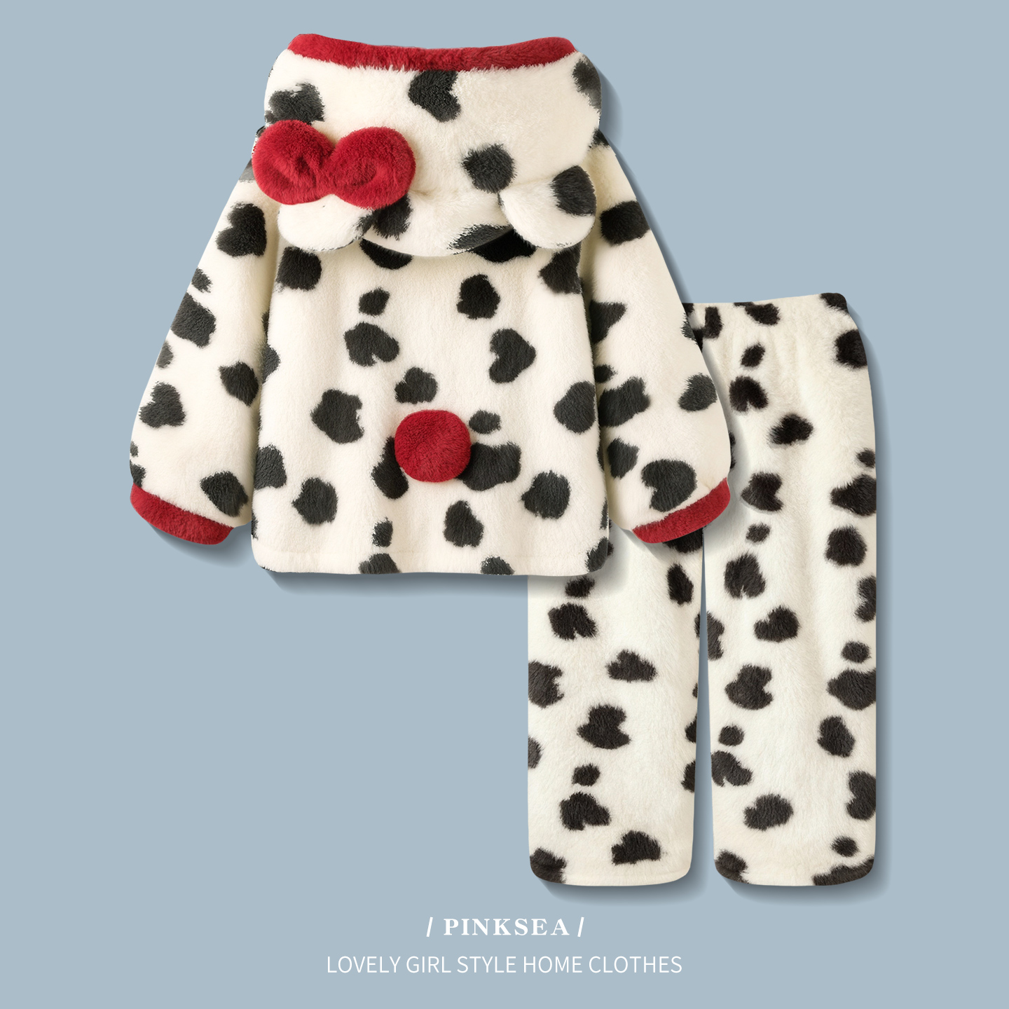 睡衣女款可爱牛奶纹珊瑚绒家居服