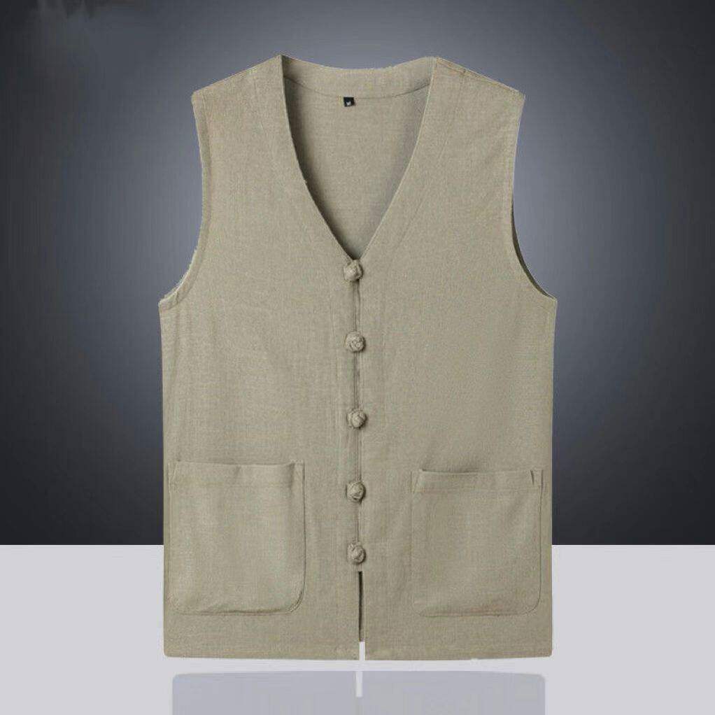 夏季薄款中国风男士高档马甲宽松加肥加大码复古亚麻背心坎肩汗衫