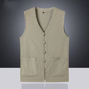 夏季薄款中国风男士高档马甲宽松加肥加大码复古亚麻背心坎肩汗衫
