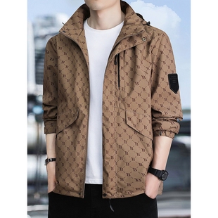 春秋新款 夹克外套男户外休闲冲锋衣潮流宽松印花上衣 防风防水工装