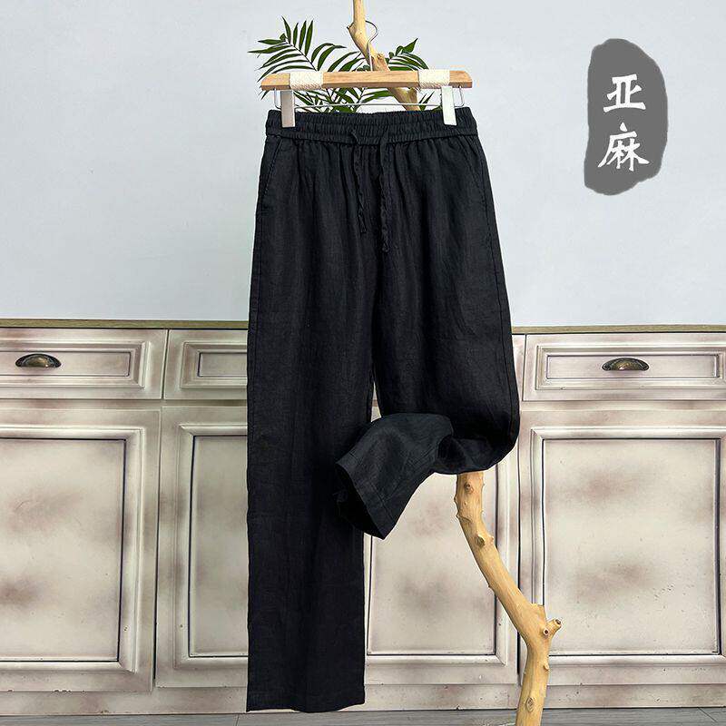 高端纯亚麻男裤夏季棉麻裤男士麻料裤子宽松直筒阔腿休闲长裤春秋