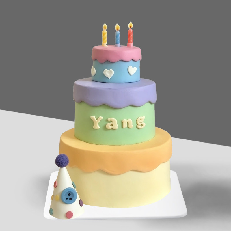 ins风彩色三层蜡烛生日帽字母蛋糕模型仿真2026新款网红假样品
